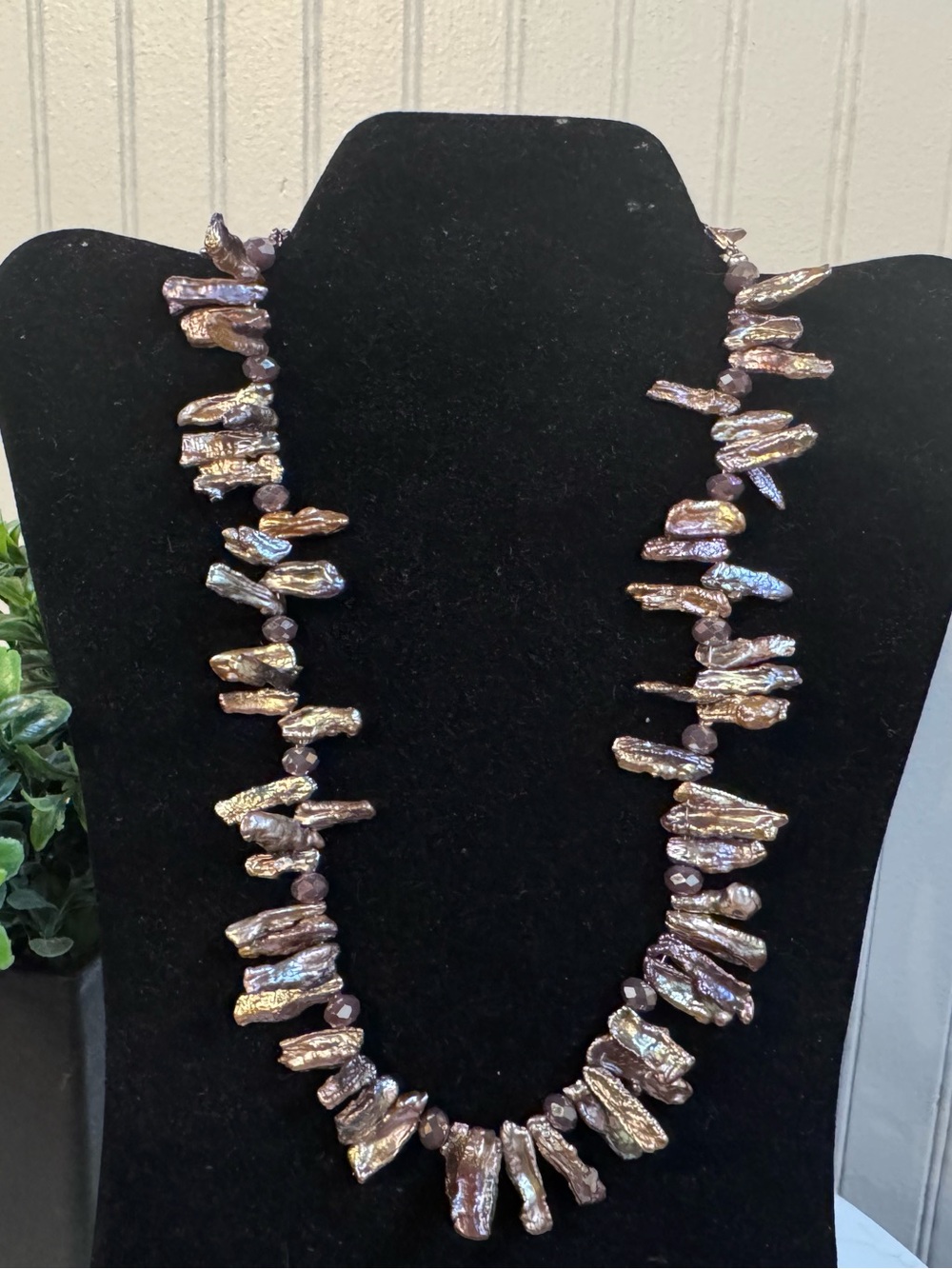 Vintage Purple Gray Freshwater Real Pearl Necklace Biwa Pearl Bead Necklace